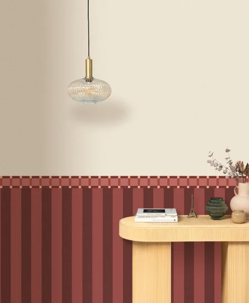 Detalle cenefa y combinación raya más liso coordinado de Caselio Line Up